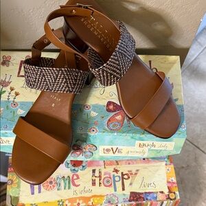Italian Shoemakers Brown Leather and Woven Strap Sandals